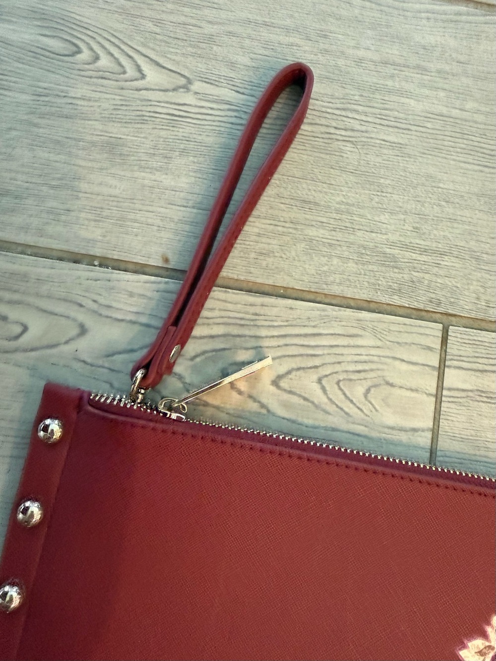 White House Black Market Burgundy Floral Studded Wristlet Clutch - Picture 6 of 12